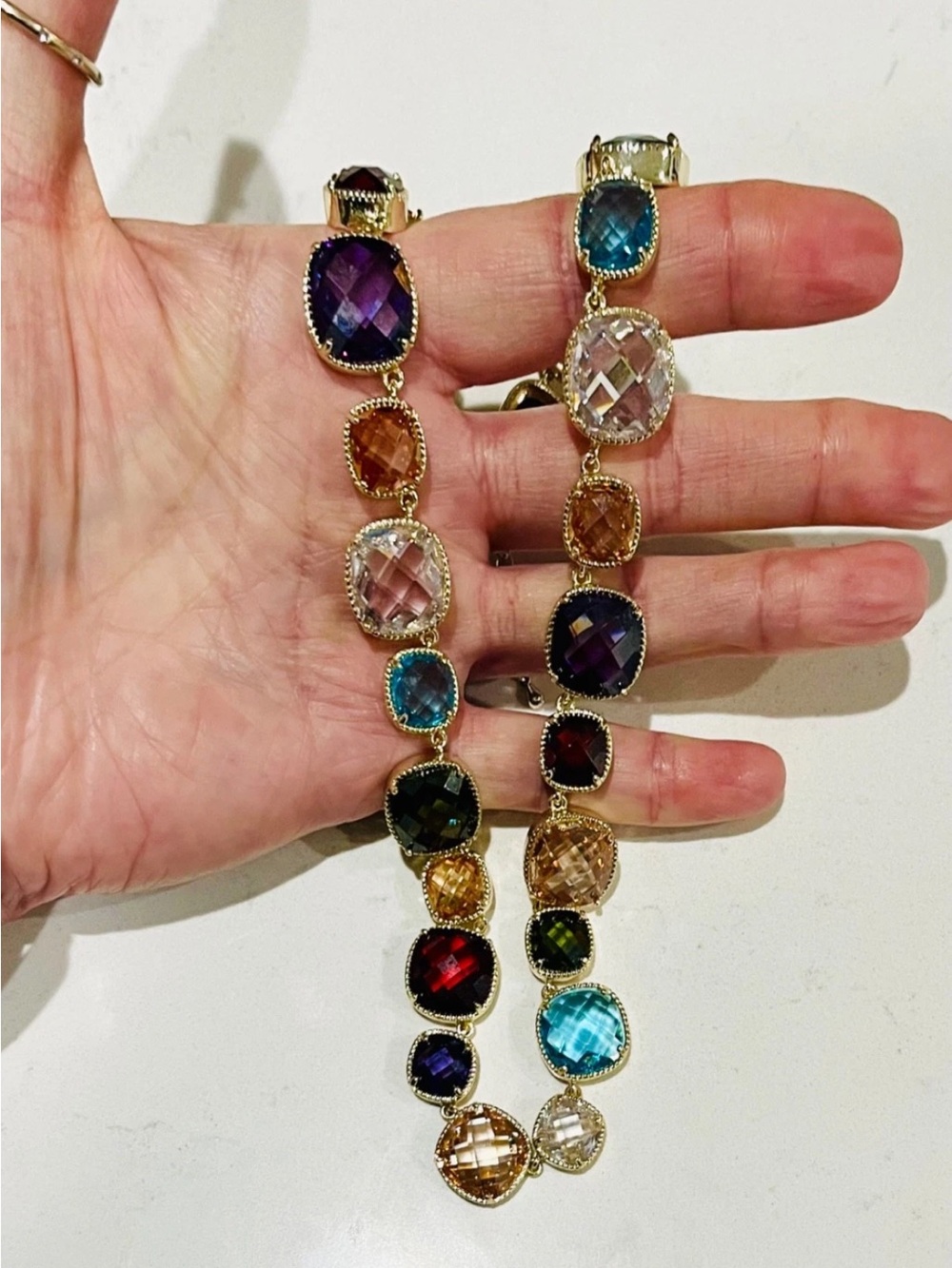 Vintage Gold Tone Multicolor Checkerboard Cubic Zirconia Station Necklace READ… - Picture 2 of 12